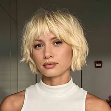 Short Ombre Light Blonde Bob Wig with Bangs 100 Human Hair Lace Front Wigs