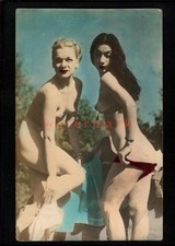 EROTIC RISQUE NUDE NU WOMEN REMOVING LINGERIE VINTAGE COLOURED PHOTOGRAPH -NU235