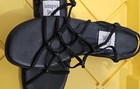 Black Sandals, Size 6, impo stretch, excellent condition, beaded, web like — photo 2