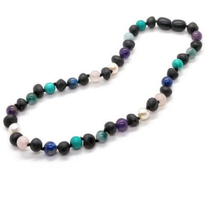 12.5, 14 in Baltic Amber Necklace Raw Cherry Pearl Jade Turquoise Amethyst Lapis