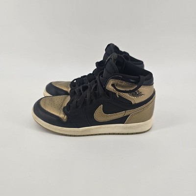 Nike Air Jordan 1 Mid Black Gold Kids Size 2Y Youth Sneakers Shoes