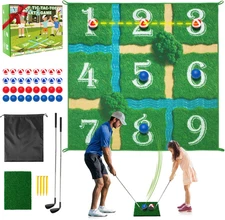 Golf Chipping Game Tic Tac Toe, Sticky Golf Game with 2 Adjustable Clubs, 32 Bal