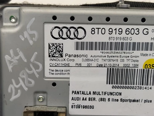 8T0919603G Pantalla Multifuncion para AUDI A4 BERLINA (8K2) 2015 2381414 - Imagen 3 de 10