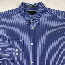 Eddie Bauer Shirt Mens XL Blue w/White Pinstripes Relaxed Fit Wrinkle Resistant