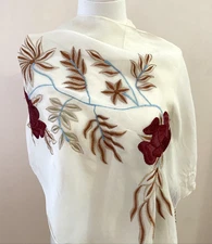 Sterling Embroidered Floral Scarf Wrap Shawl Burgundy Lightweight Boho 21X64 NWT