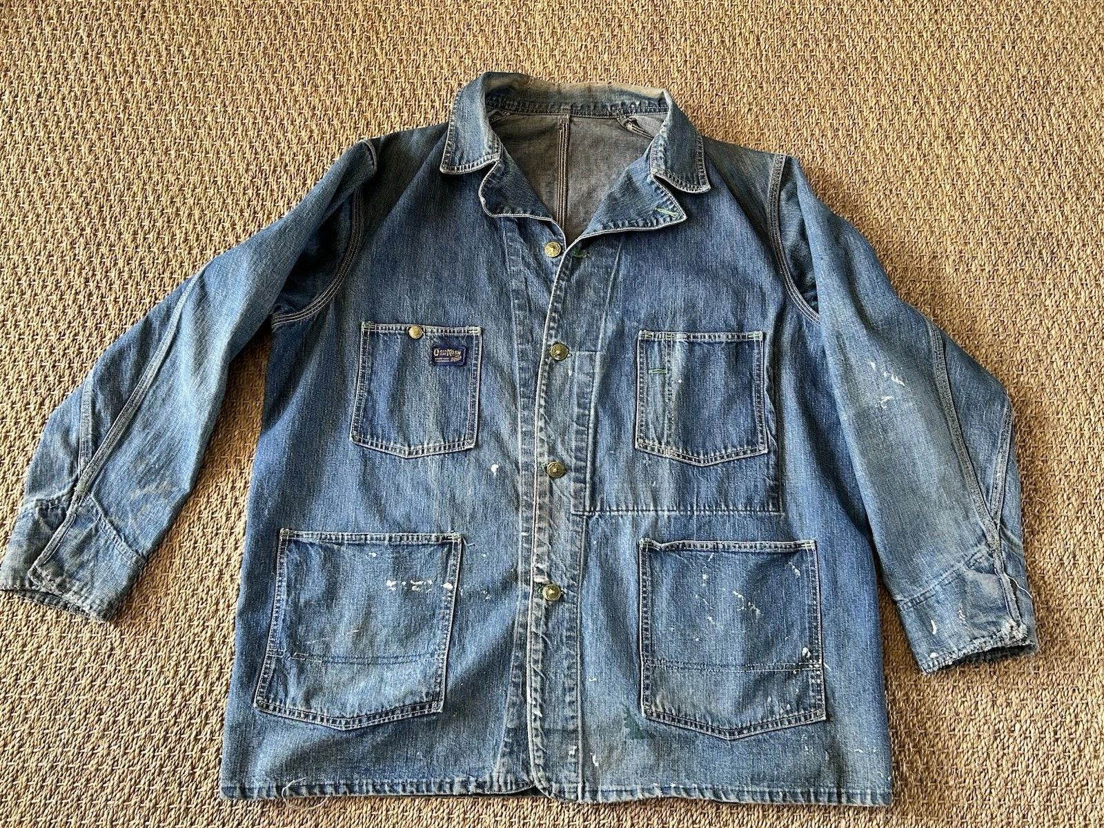 Vintage 60s 70s Osh Kosh B’gosh Denim Chore Jacket Thrashed Selvedge Sz XL