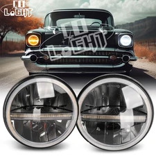 Brightest Pair 7" inch Round Halo LED Headlights DRL Turn For Chevrolet Bel Air