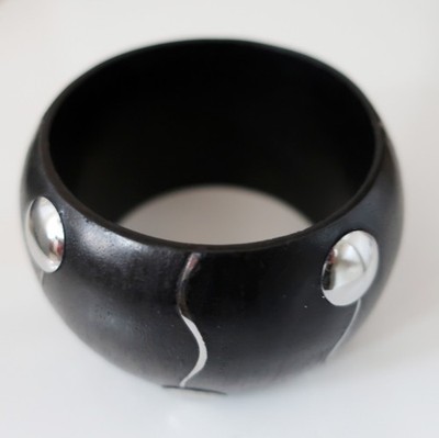 Metall auf Hartholz Intarsien Armreif Armband klobig breit Holz schwarz neu