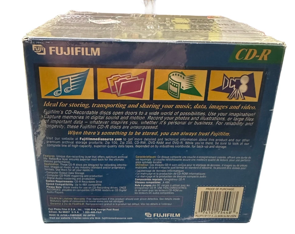 SEALED Blank FujiFilm CD-R 25 Pack. 80 min 700mb/Mo 48x Write Speed - Image 3 of 3