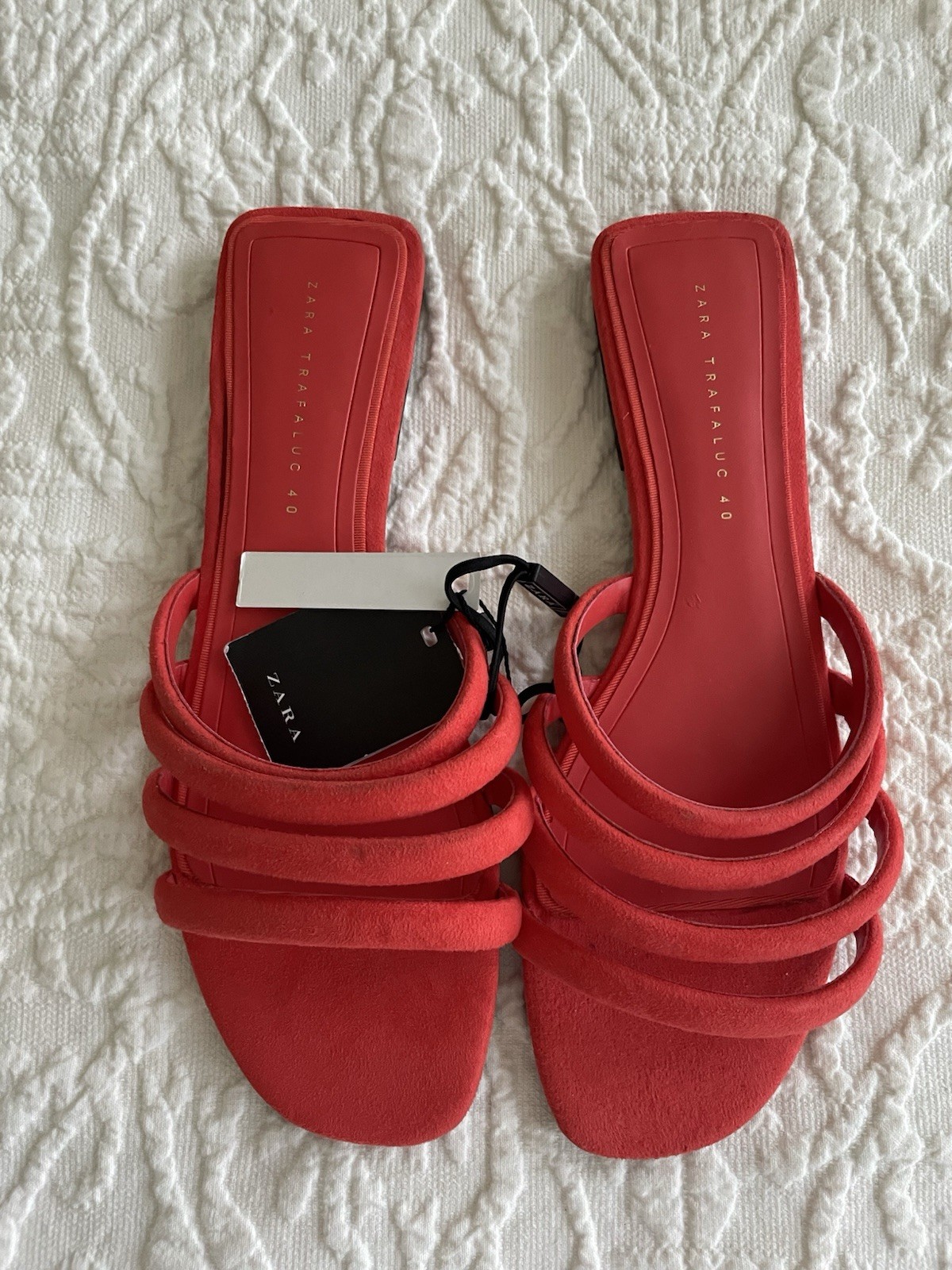 NWT Zara Trafaluc Red Orange Strappy Slide Ons Mules Sandals Shoes EU 40 US 9
