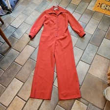 Vintage 60s/70s Mod Double Polyester Burnt Orange Ladies Jumpsuit Exc Sz M