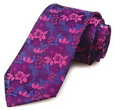 Men's Plaid Striped Tie Floral Patterned Business One Size Magenta Purple