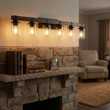 42'' Vanity Light LED 6 Lights for Bathroom Mirror Wood Glass Shade Wall Fixture