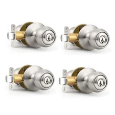  Keyed Alike Entry Door knobs in Brushed Nickel Keyed Entrance Door Knob 4 Pack
