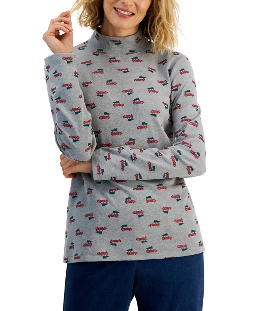 Women S Printed Mock-Neck Top Smoke Grey 766380281636 [M] RT $14.99 #1