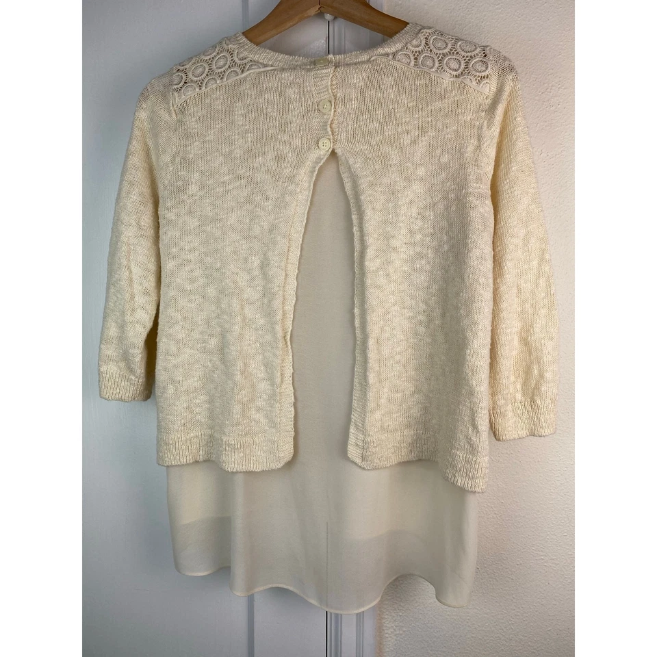 Suéter Lucky Brand Para Mujer S Crema Tejido Abierto En Capas Botón Espalda Dividida Foto 3 de 4