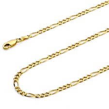 Wellingsale 14k Yellow Gold Solid 3mm Figaro 3+1 Pave Chain Necklace