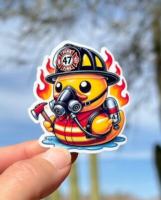 2'' Rubber Duck Firefighter Wearing Mask Sticker, Decal, Helmet, Work, Gear, Fire