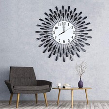 Luxury Large Wall Clock 3D Metal Living Room Feather Wall Watch Home Decor New