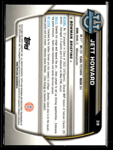 2022-23 Bowman University Chrome #39 Jett Howard Pink - Picture 2 of 2