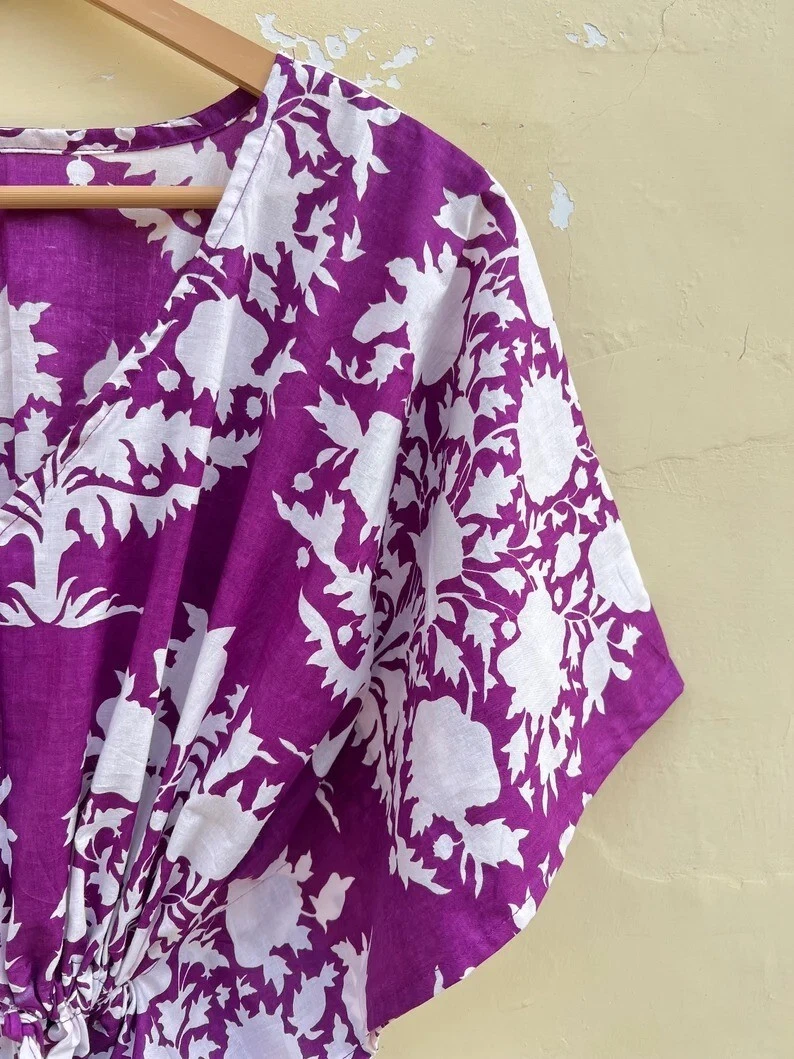 PALM ANGELS Pigiama indiano viola palma cotone caftano vestito maxi abito caftano US