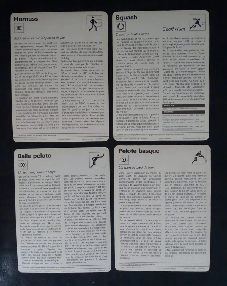 Carte fiche Editions Rencontre - Pelote basque Cricket Squash Hurling - Lot de 9 - Photo 3/4