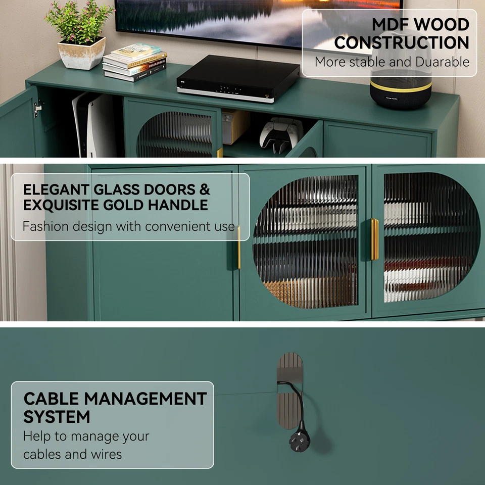 电视支架柜适用于75英寸游戏娱乐中心电视媒体控制台绿色 — 第 4/4 张图片