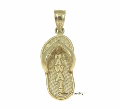 14K GELBGOLD HAWAIIANISCHER SLIPPER FLIP FLOP PLUMERIA HAWAII CHARM ANHÄNGER 8,75MM