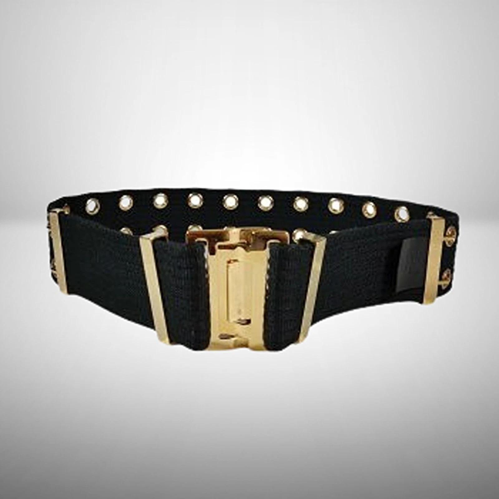 Ceinture double œillet toile GUCCI noir x or L 4,8 cm femme Japon [occasion] 