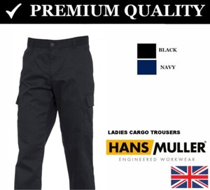 Womens Work Cargo Combat Trousers Workwear Pants Size 8 to 20 Black Navy UK NEW