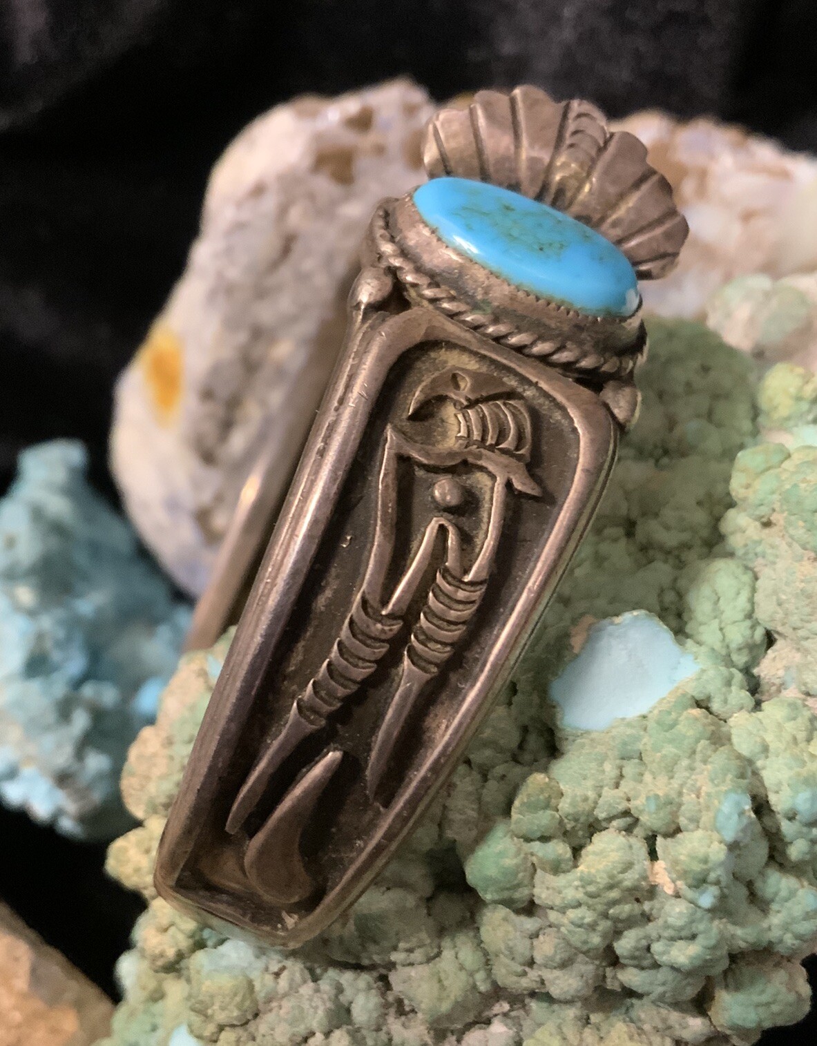 Vintage Hopi “Allen Pooyouma” Sterling Silver & Turquoise Watch Cuff Bracelet