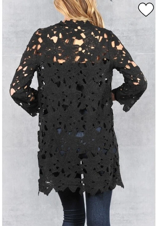 Double Zero Black Cardigan Jacket Small Lace 3/4 Sleeve Dressy - Image 2 of 4