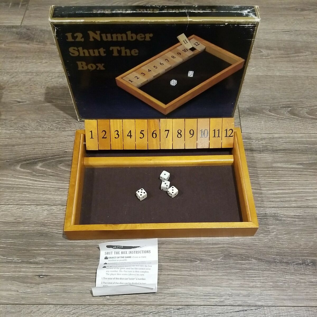 Vintage 12 Number Shut The Box Wooden Board Game