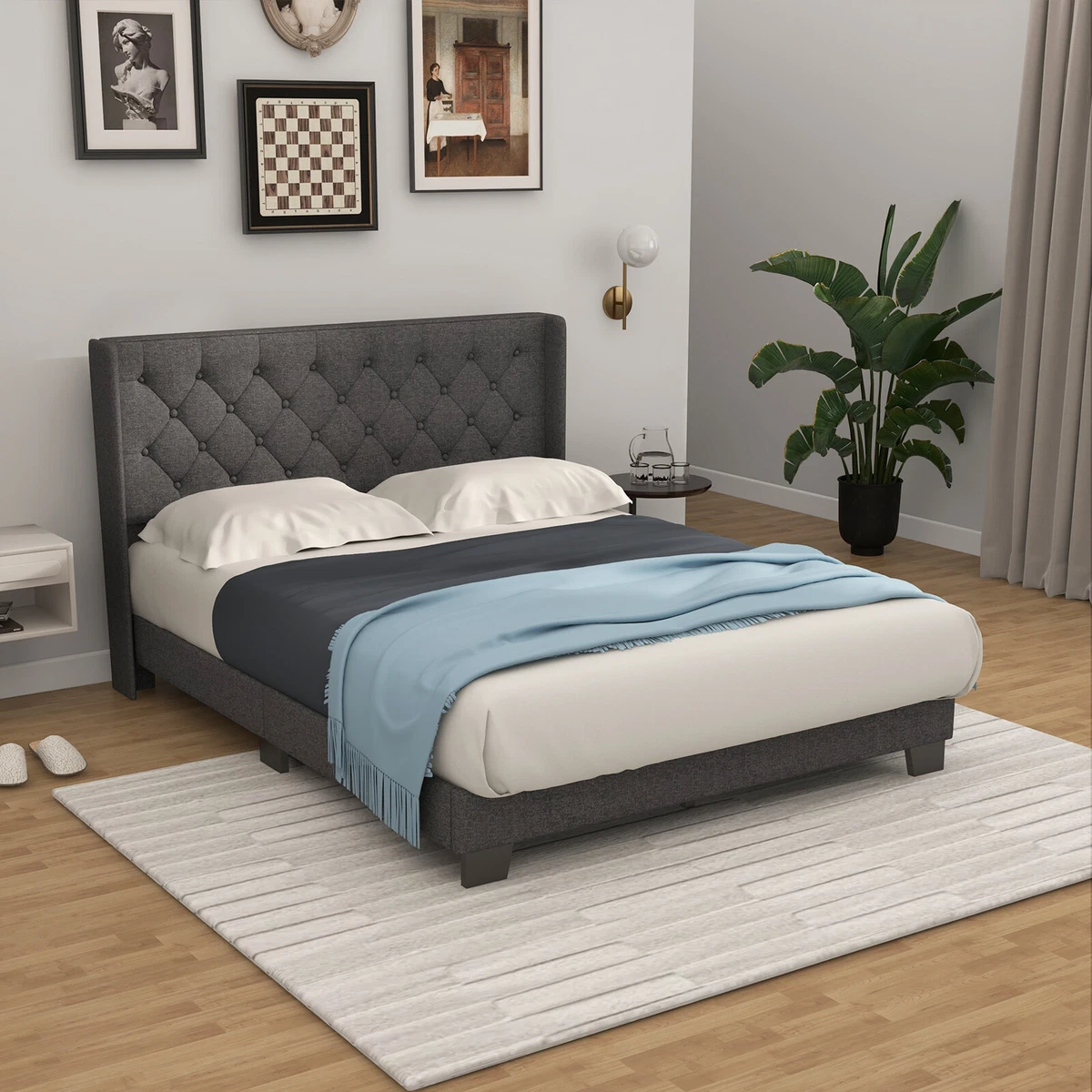 Grey tufted headboard sale full