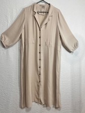 ASOS Women’s 3/4 Sleeve Button-Up Beige Oversized Dress Size 14 (BB5)