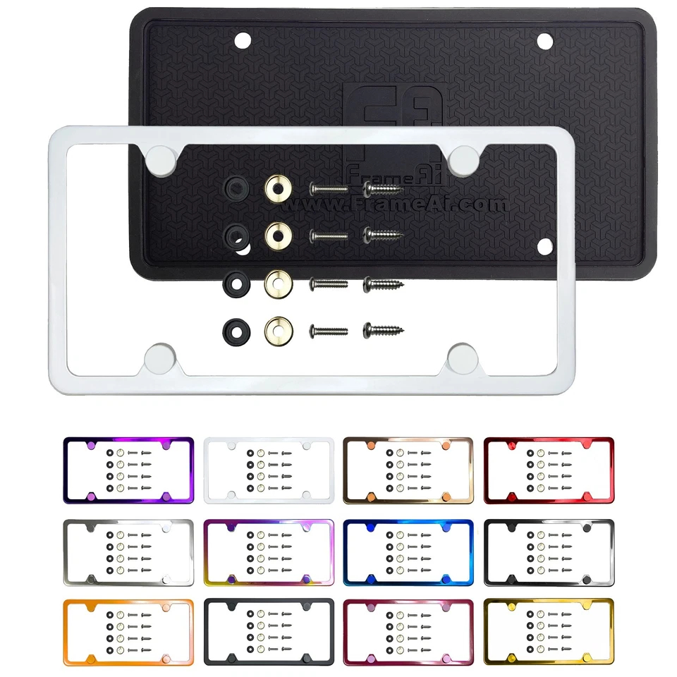 4H Slim Stainless Steel License Plate Frame Metal Screw Cap & Silicone Backguard - Image 4 of 4