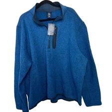 NWT Lands End XXL 50-52 Quarter Zip Blue Long Sleeve Left Pocket Men's Pullover
