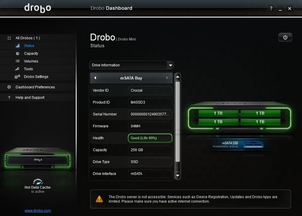 Drobo Mini attached digital storage includes 4 1 TB HDDs and a 256Gb mSATA SSD - Image 3 of 4