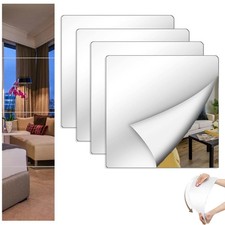 12" x 12" Acrylic Mirror Tiles, 4 Pack Self Adhesive Acrylic Square Mirrors f...