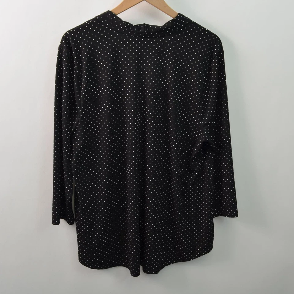 Charter Club Blouse Womens 2XL Polka Dot Black V-Neck 3/4 Sleeve - Image 2 of 4