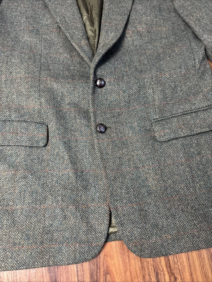 Marks & Spencer мужской 44L зеленый елочка чисто новый шерсти 2 кнопки твидовый блейзер - Изображение 3 из 4