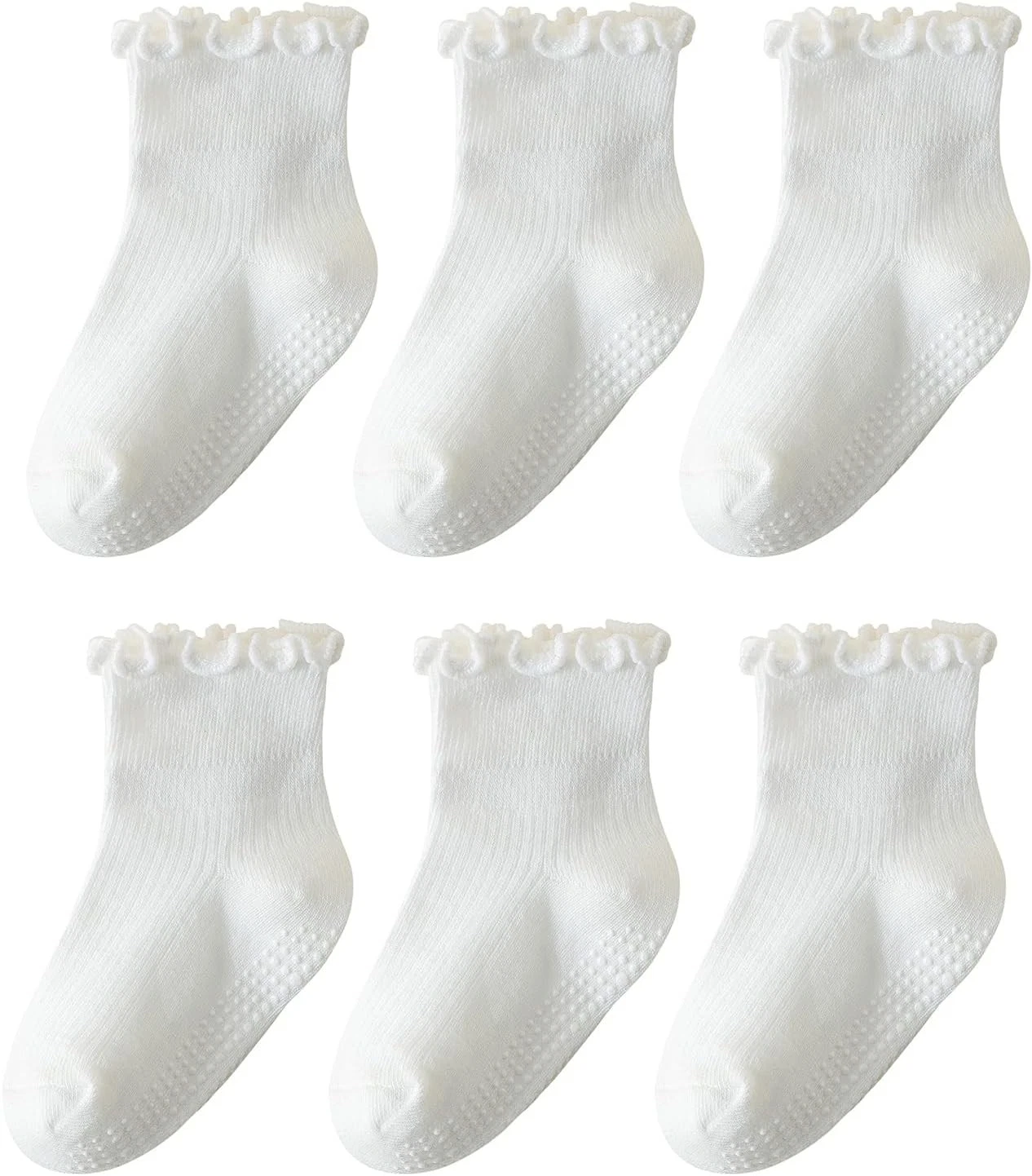 6 Pairs Toddler Ruffle Socks for Girls - Baby Grip Socks with Non-Slip