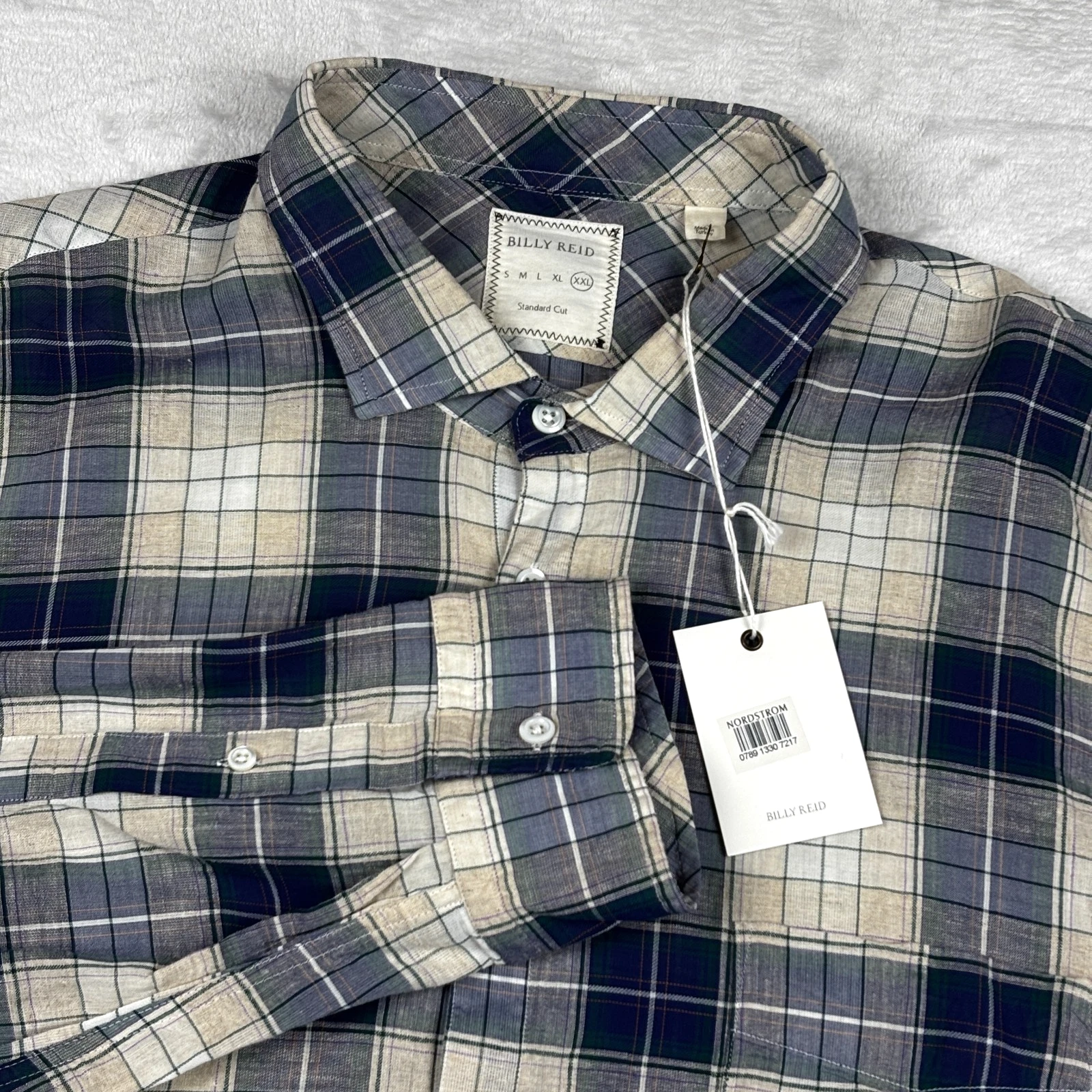 NWT Billy Reid Linen Blend Shirt Mens 2XL Plaid Long Sleeve Button Up Summer