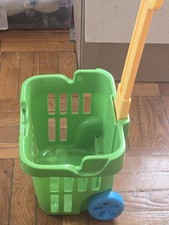 Kids Toy Shopping Cart Basket w/ Wheels  Handle Pretend Play GreenPretend Play