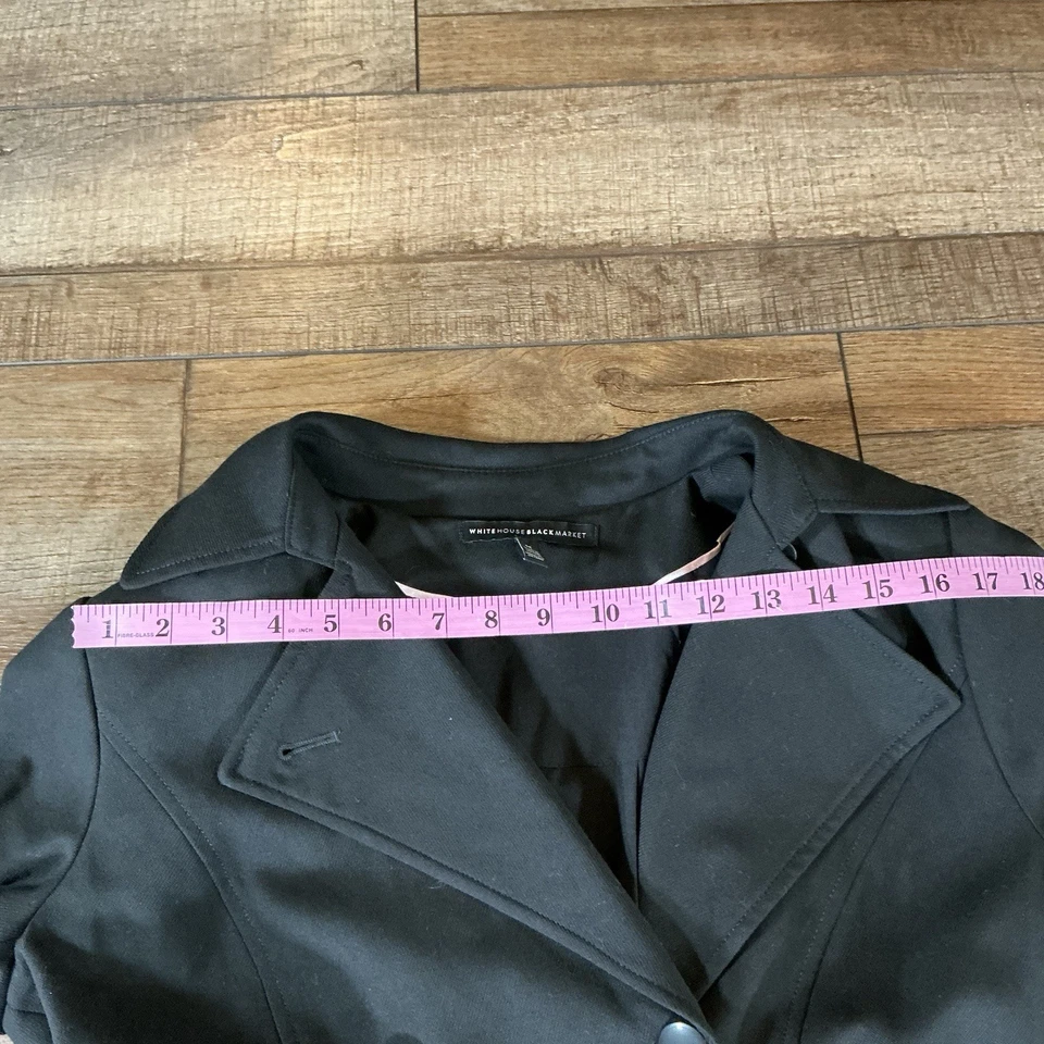 Gabardina negra con cinturón White House Black Market para mujer talla M puño acampanado #91125 Foto 3 de 4