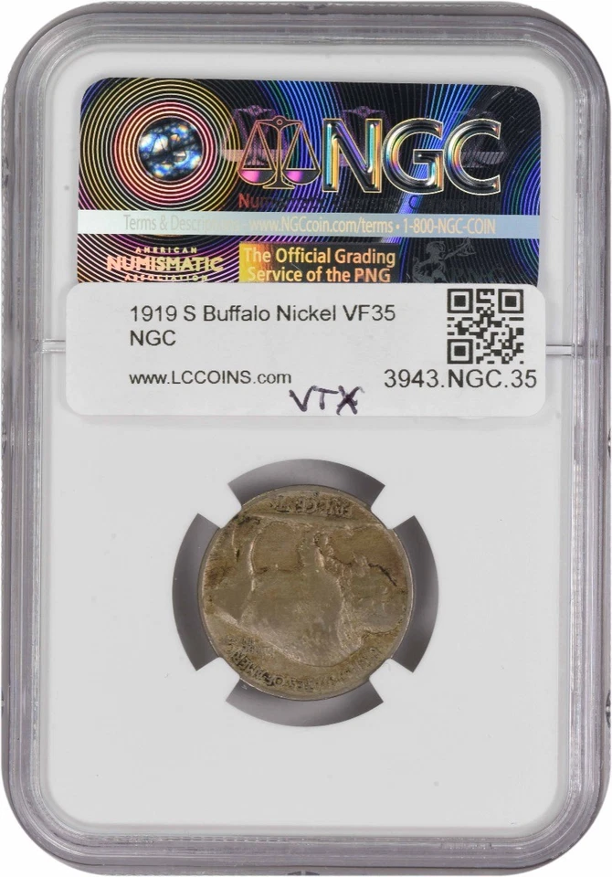 1919-S Buffalo Nickel VF35 NGC - Image 2 of 2