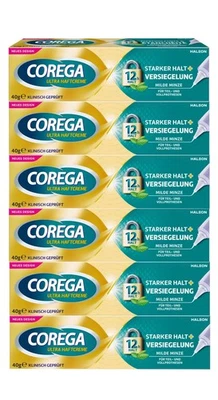 6x 40ml COREGA Ultra Haftcreme starker Halt + Versiegelung Rundumschutz
