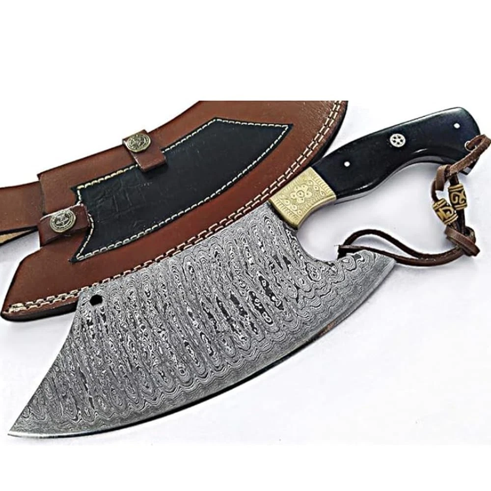 Meat Cleaver Damascus Steel - Butcher Chef for Meat Cutting, Handmade Kitchen...