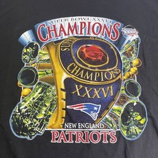 2002 NFL Super Bowl XXXVI 36 New England Patriots T-Shirt Mens XL Black Graphic