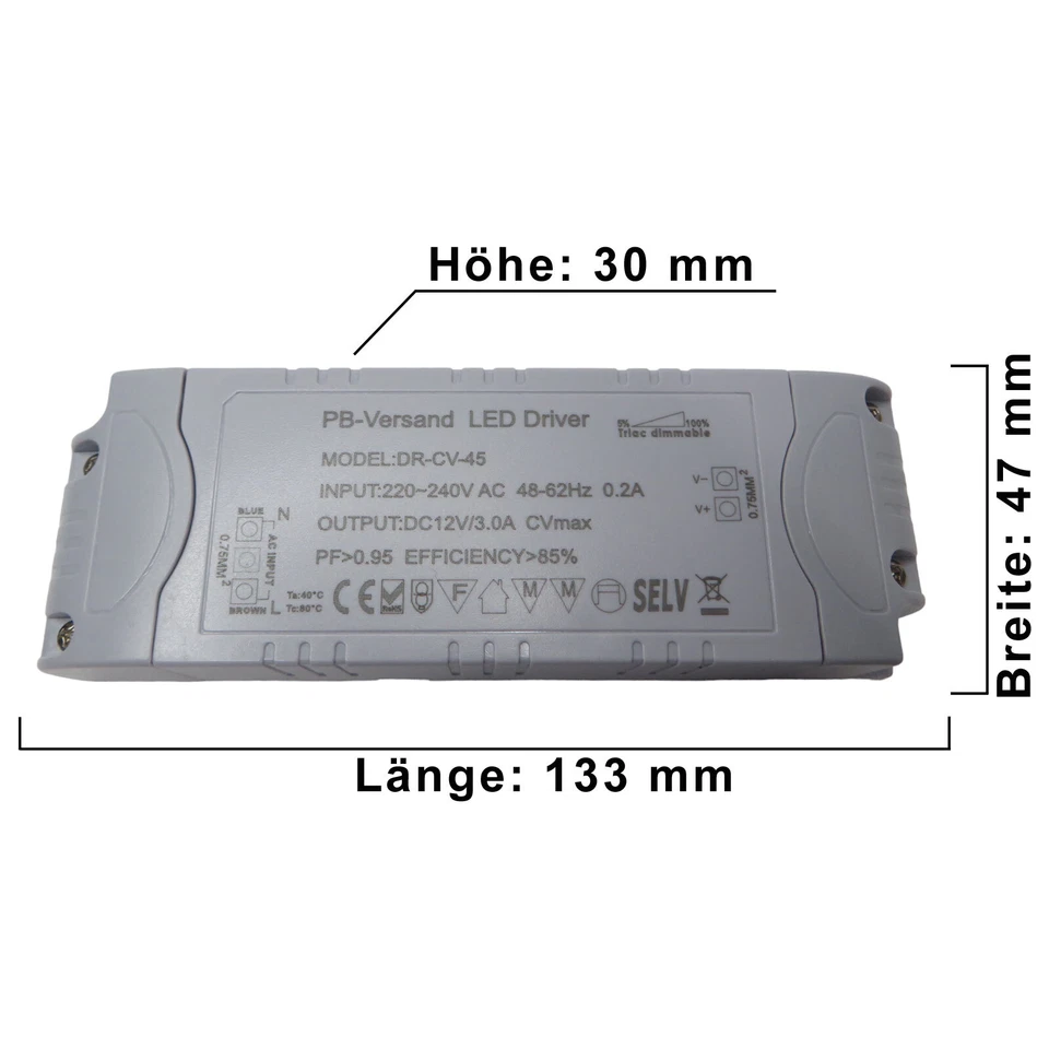 Dimmbarer LED Trafo 1-45 Watt 12V DC TRIAC Dimmer Netzteil Driver dimmbar - Bild 2 von 4